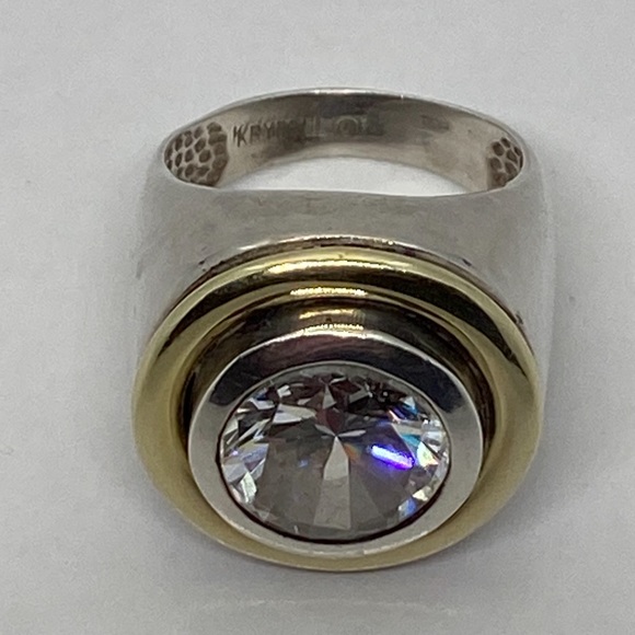 Charles Krypell Sterling Silver 14K Yellow Gold Round Crystal Ring - Picture 1 of 10